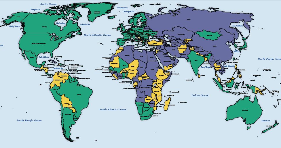 Map of world freedom 2008, based on rankings of Freedom House.